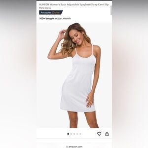 AUHEGN Women's Basic Adjustable Spaghetti Strap Cami Slip Mini Dress size M